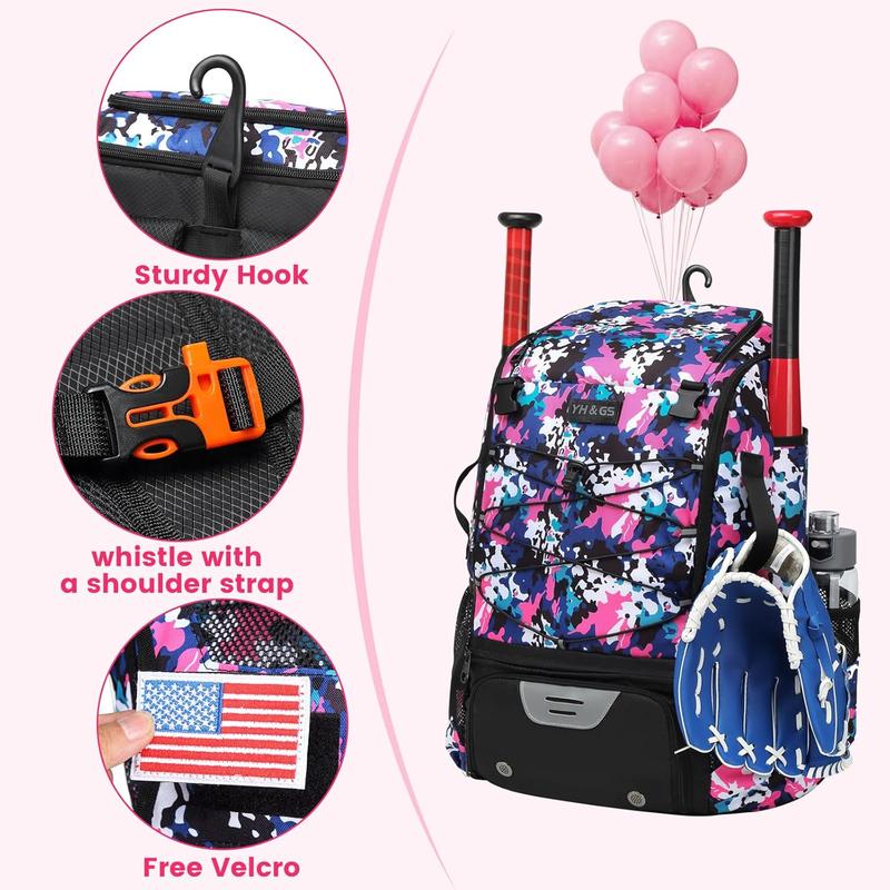 Softball Bag,Softball Bat Bag For Youth Adults,Baseball Bag with Fence Hook for TBall Bat & Equipment,Lightweight Baseball Bat Backpack with Shoe Compartment,Large Main Compartment for