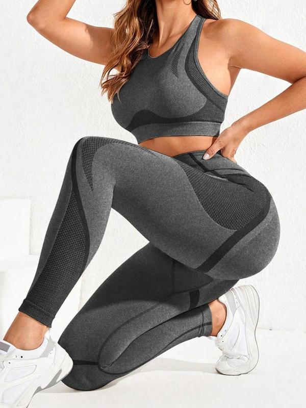 Women's Round Neck Crop Tank Top & High Waist Leggings Tracksuit Set, Jogging Suit Set, Sporty Breathable Comfortable Outfits for Yoga Gym Workout Running, Gym Sets for Women, Gym Clothes, Ladies Sportswear, Birthday Outfit Black Girl Fall Outfits