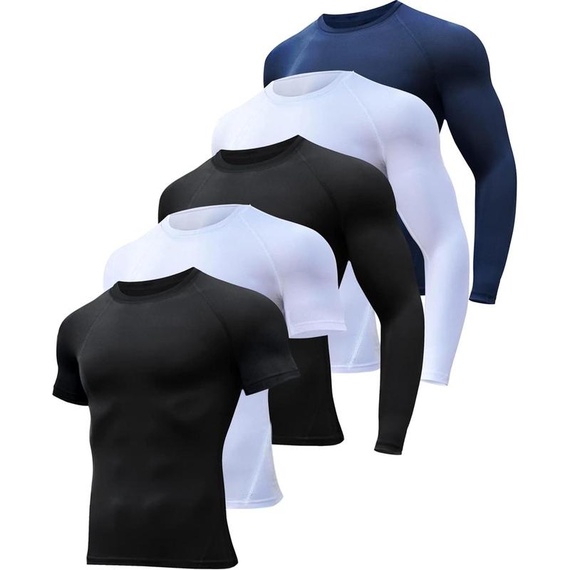 4 5 Pack Workout Compression Shirts Men Long Short Sleeve Rash Guard Athletic Undershirt Gear T Shirt for Sports