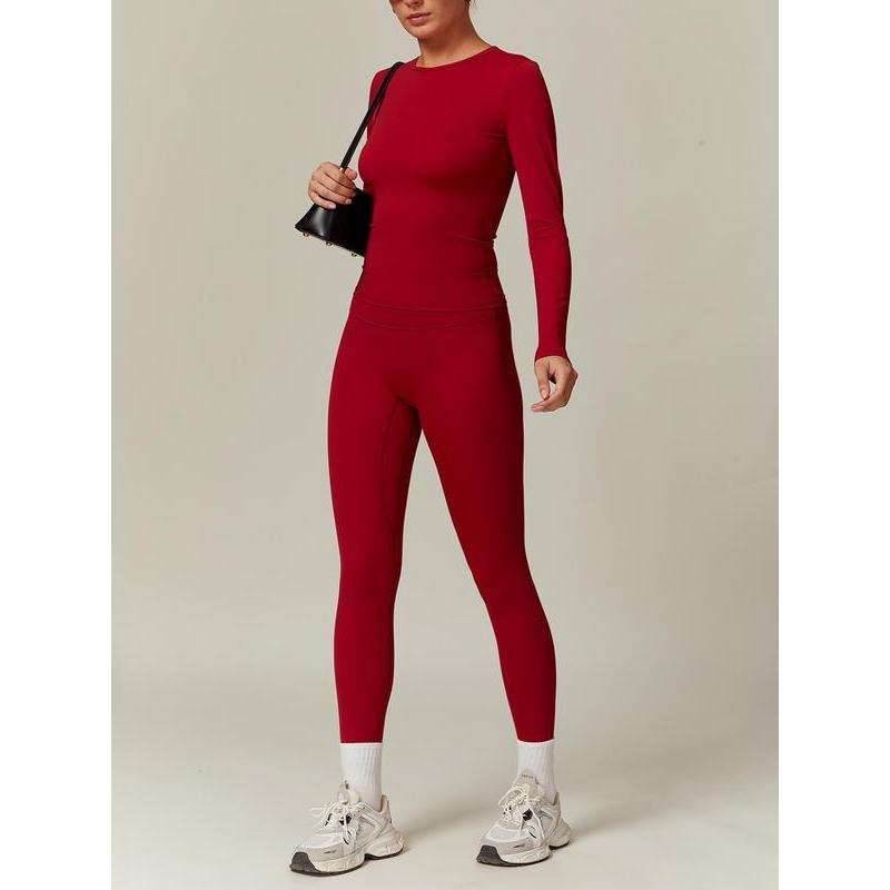 Women's Solid Long Sleeve Skinny Tee & High Waist Leggings Tracksuit Two Piece Sets Tracksuits, Sporty Breathable Quick Drying Outfits for Yoga Gym Workout Running, Ladies Sportswear for Fall, Outfit 90S Clothes Downtown Girl Outfit, Fall Outfits