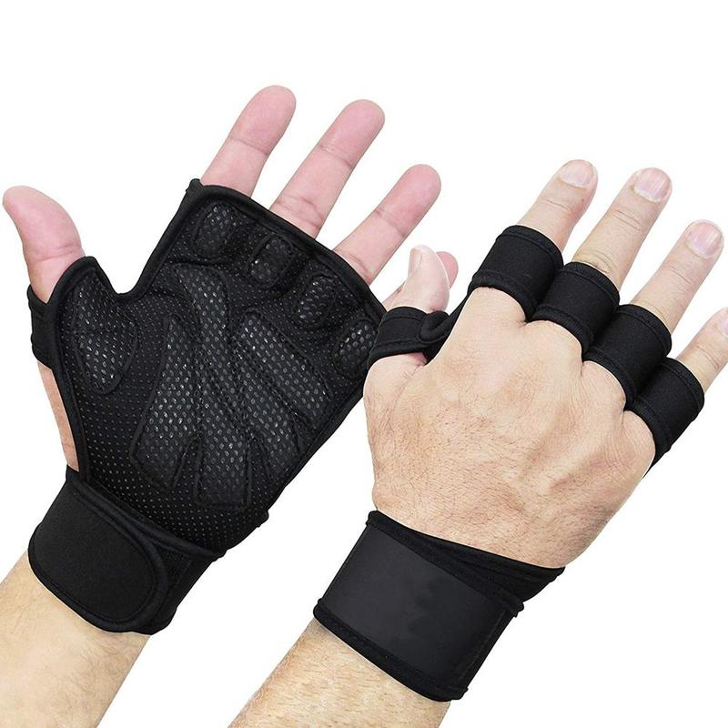 Non-slip Breathable Sports Gloves with Built-in Wrist Strap, 1 Pair Gym Workout Gloves, Cross-training, Hand Support and Weigh Lifting Gloves