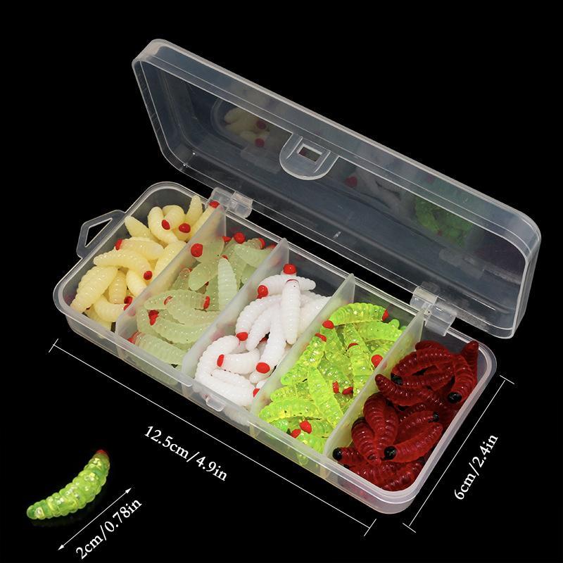 Colorful Mini Fake Fishing Lure, 100pcs box Artificial Lifelike Red-headed Breadworm Fishing Bait, Fishing Tackle, Outdoor Fishing Accessories