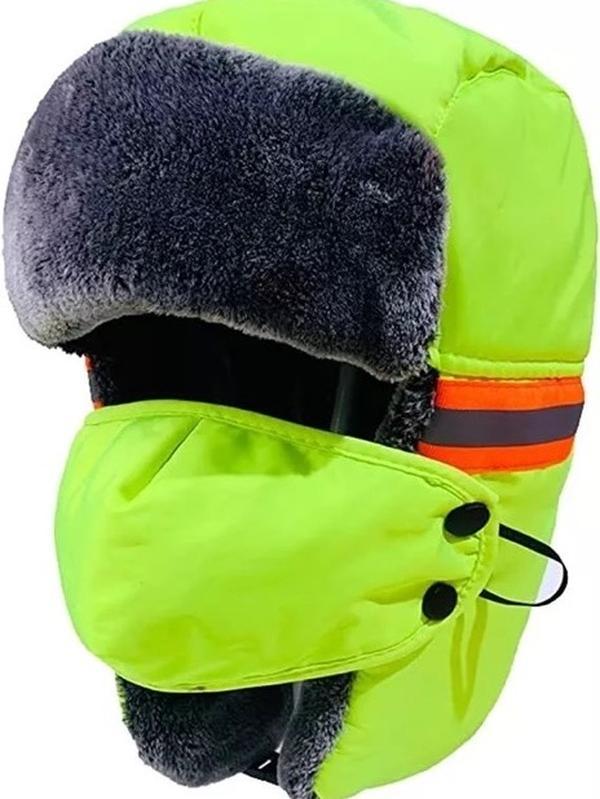 Russian Aviator Thermal Fur Ski Cap with Hi Vis Winter Outdoor Trapper Hat Face Mask for Men breathable balaclava