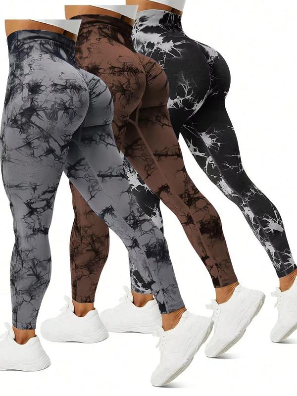 Women's Tie Dye Print Ruched High Waist Sports Leggings, Casual Comfy Breathable Seamless Skinny Pants for Yoga Gym Workout Running, Ladies Sportswear for All Seasons