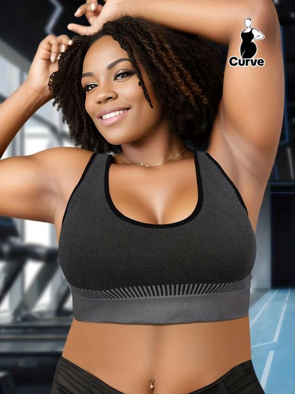 Plus Size Sports Solid Textured Bralette Lingerie Top for Women, Sporty Casual Wireless Push Up Bra for Gym Workout Yoga, Women Plus Clothing for All Seasons