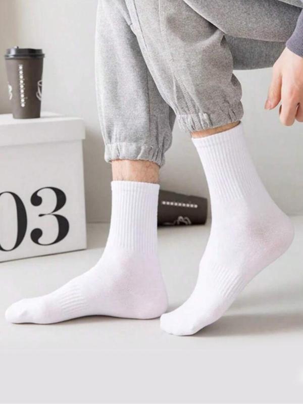 Men's Solid Athletic Crew Socks, Breathable Comfortable Sports Mid-calf Socks, Anti-odor Socks for Running, Fitness, Outdoor Sports, Men's Socks for All Seasons, Socks for Men