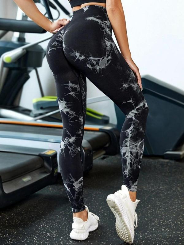 Women's Tie Dye Print Ruched High Waist Sports Leggings, Casual Comfy Breathable Seamless Skinny Pants for Yoga Gym Workout Running, Ladies Sportswear for All Seasons