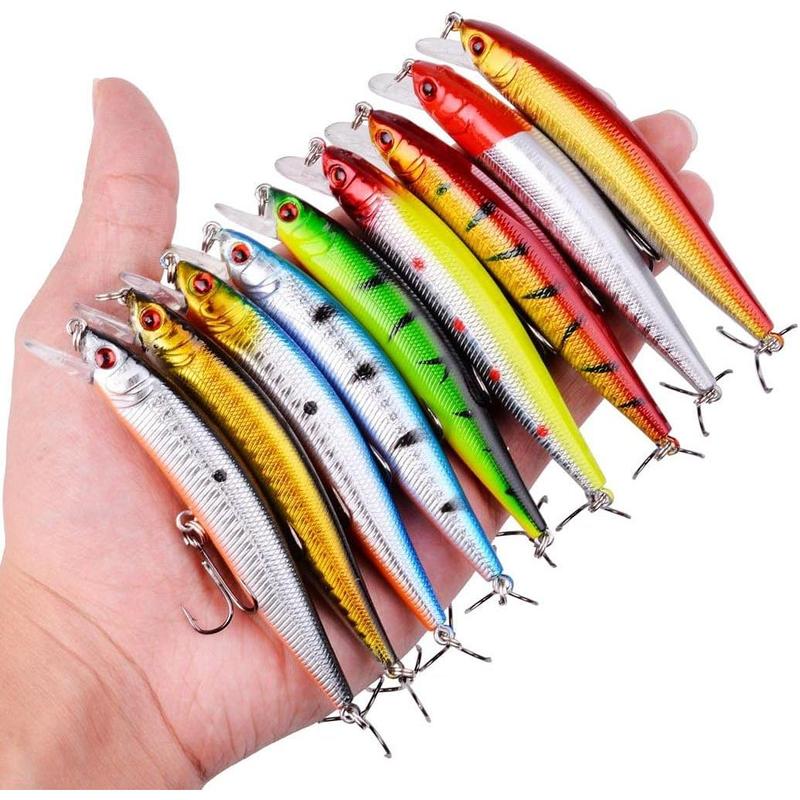 Fishing Lures Kit Mixed Including Minnow Popper Crank Baits with Hooks for Saltwater Freshwater Trout Bass Salmon Fishing