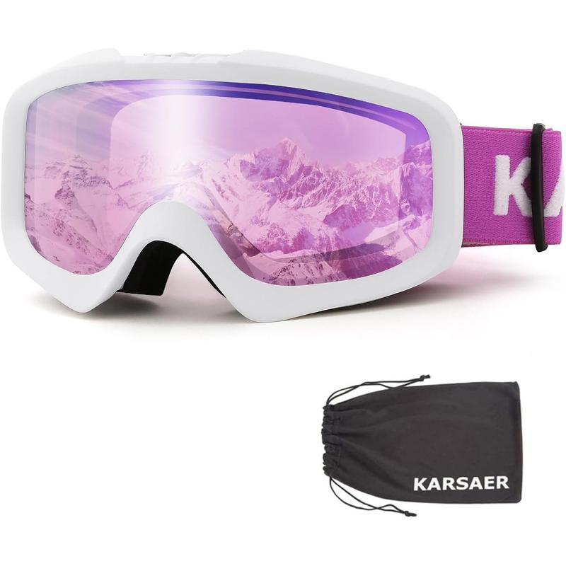 Karsaer Ski Goggles Anti-Fog Snow Goggles OTG 100% UV Protection Snowboard Goggles Bendable Dual-Lenses for Men Women Youth B7012