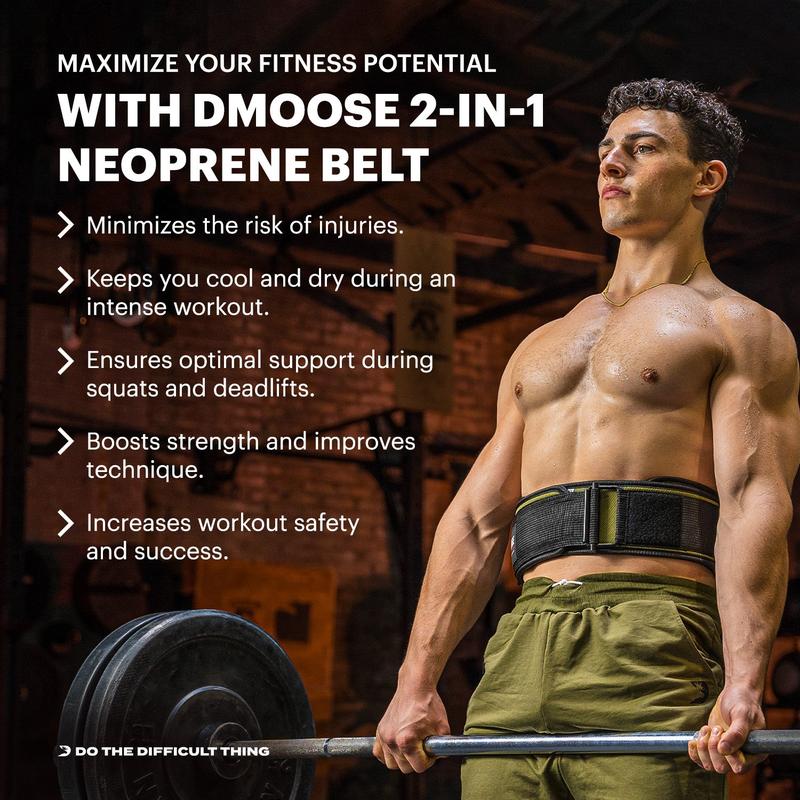 DMoose 2-in-1 Neoprene Belt for Weightlifting with Self-Locking Buckle and Velcro Attachment - Personalized Branding Option