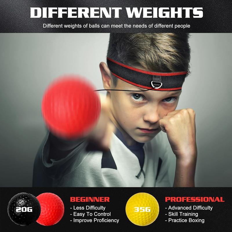 Boxing Reflex Ball Headband Set - Includes 4 Different Balls and 2 Adjustable Headbands for Beginner Proficiency Improvement, Great Boxing Equipment