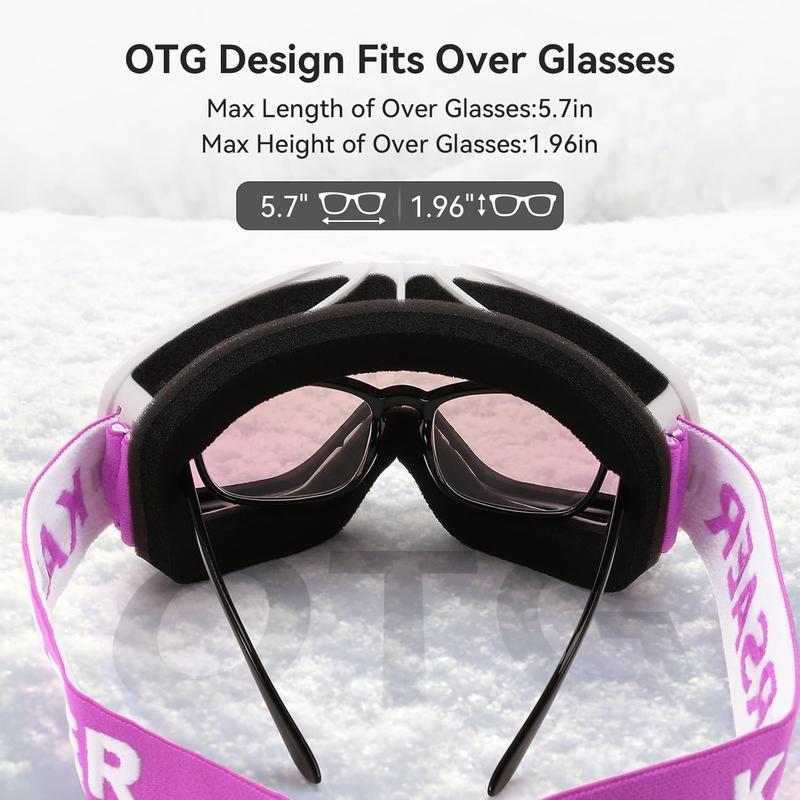 Karsaer Ski Goggles Anti-Fog Snow Goggles OTG 100% UV Protection Snowboard Goggles Bendable Dual-Lenses for Men Women Youth B7012