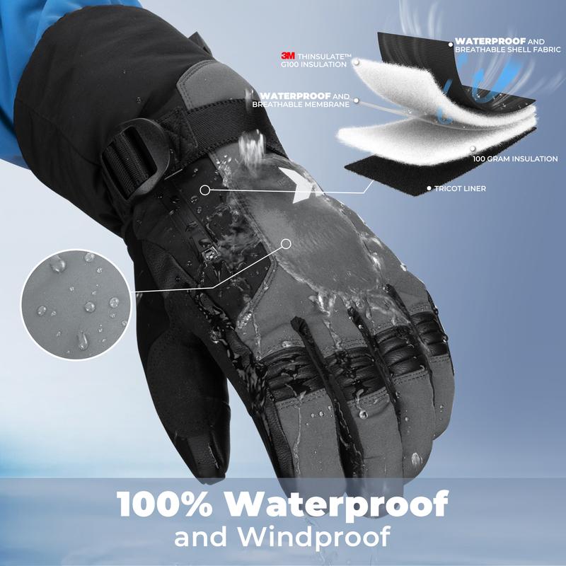 KastKing ThermoGrip Ski & Ice Fishing Gloves, Waterproof 3M Thinsulate Snowboarding Gloves, Touchscreen Snow Gloves for Skiing Hunting Winter Cold Weather Sports