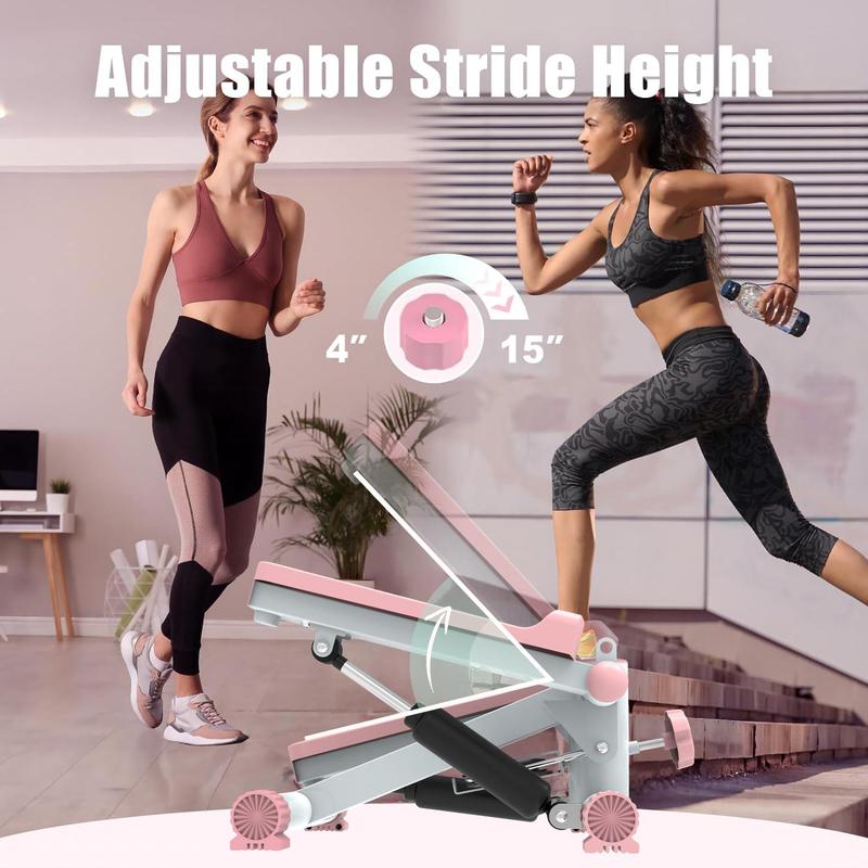 Mini Steppers Machine for Exercise at Home Max 330 Lbs, Stair Stepper with Resistance Bands Handle with Quiet Design, Portable Fitness Stepper Equipment Machine for Full Body Workout