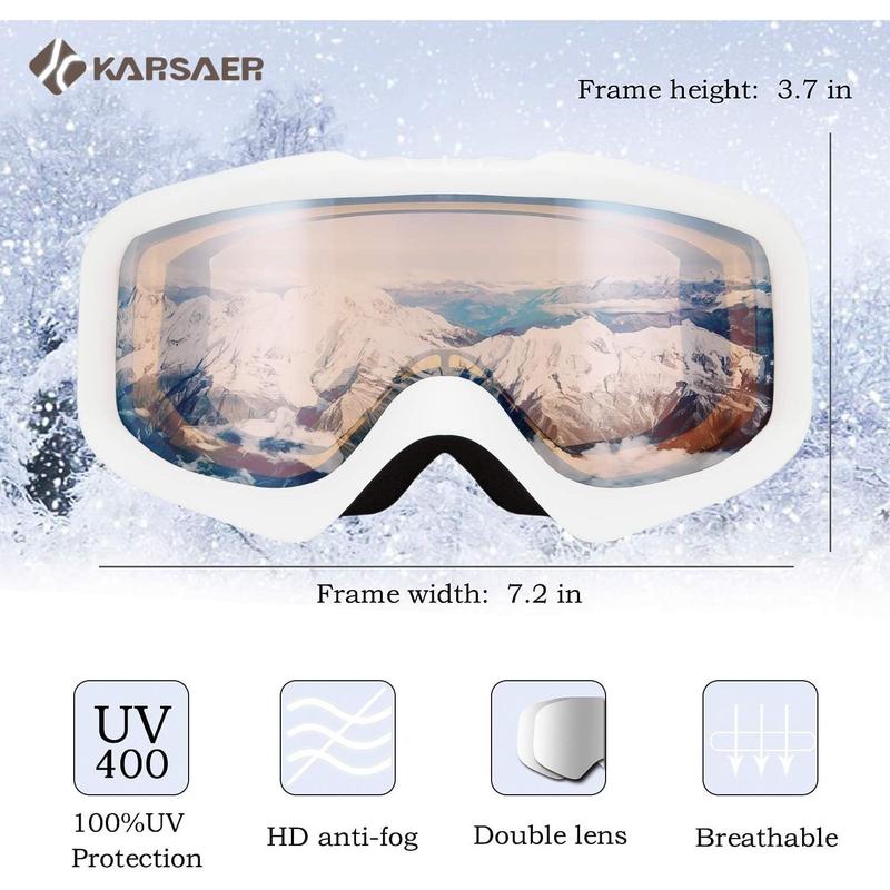 Karsaer Ski Goggles Anti-Fog Snow Goggles OTG 100% UV Protection Snowboard Goggles Bendable Dual-Lenses for Men Women Youth B7012