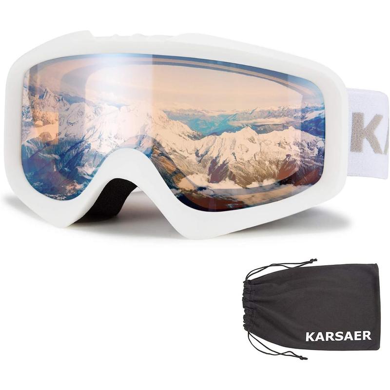 Karsaer Ski Goggles Anti-Fog Snow Goggles OTG 100% UV Protection Snowboard Goggles Bendable Dual-Lenses for Men Women Youth B7012