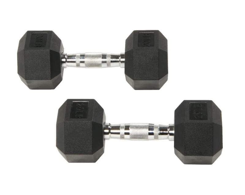 Rubber Encased Hex Dumbbells, 20 Lbs. Pair - Perfect for Home Gym Workouts