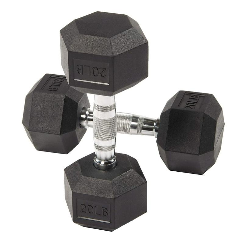 Rubber Encased Hex Dumbbells, 20 Lbs. Pair - Perfect for Home Gym Workouts