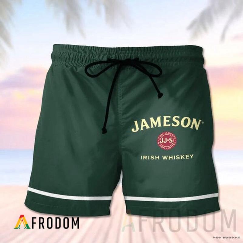 Basic Printed Green Swim Trunks, Jameson Shorts For Men Dad Friend, Aloha Shirt, Trendy Gift