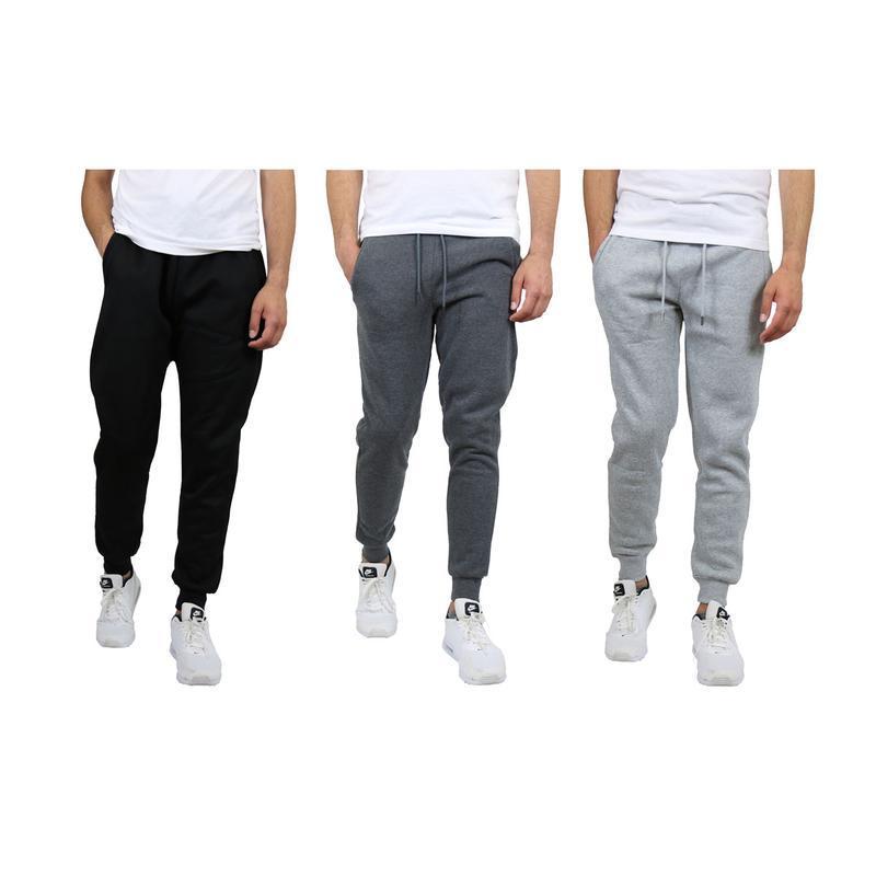 Men's 3 Pack Fleece Active Athletic Jogger Sweatpants with Drawstring Sizes S-2XL