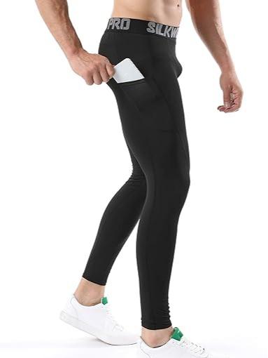 17.99  SILKWORLD Men's 2~3 Pack Compression Pants Pockets Cool Dry Gym Leggings Baselayer Running Tights machine washable black gym reapers  workoutclothes