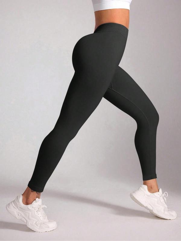 Women's Solid High Waist Ruched Sports Leggings, Sporty Casual Comfy Breathable Skinny Pants for Yoga Gym Workout Running, Ladies Sportswear for All Seasons