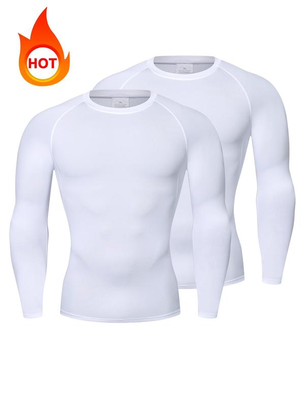 Men's Contrast Binding Round Neck Sports Thermal Underwear Top, Breathable Comfortable Raglan Sleeve Base Layer Sports Tee, Men's Sportswear Clothing for Fall & Winter