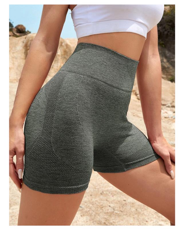 6pcs, Women's Solid Color Sports Sports Shorts, High Waist,  wrinkle Detail, Women's Clothing