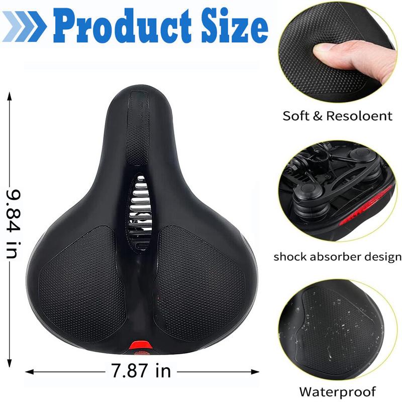 Comfort Bike Seat Wide Bicycle Saddle Replacement Foam Padded Soft Bike Cushion With Dual Shock Absorbing Universal Fit For Women Men