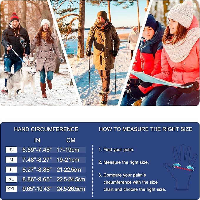 Winter Gloves for Men & Women, Thermal Warm Touch Screen, Ski, Snow, Running, Cycling, Hiking, Sports, Biking, Driving, Typing & Freezer Work