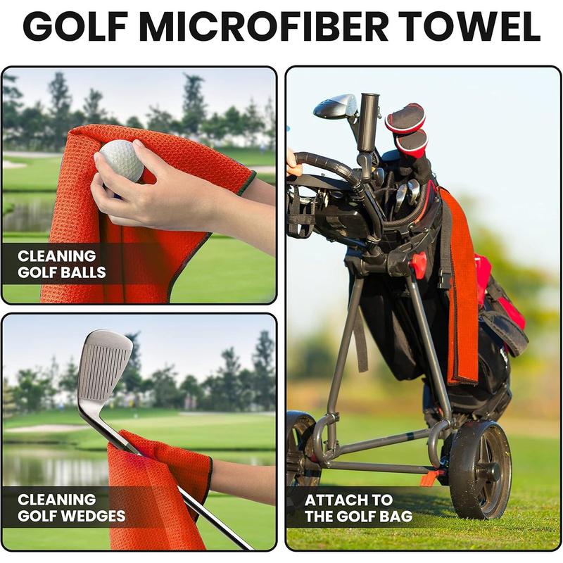 Microfiber Waffle Pattern Golf Towel Set with Club Brush and Divot Repair Tool