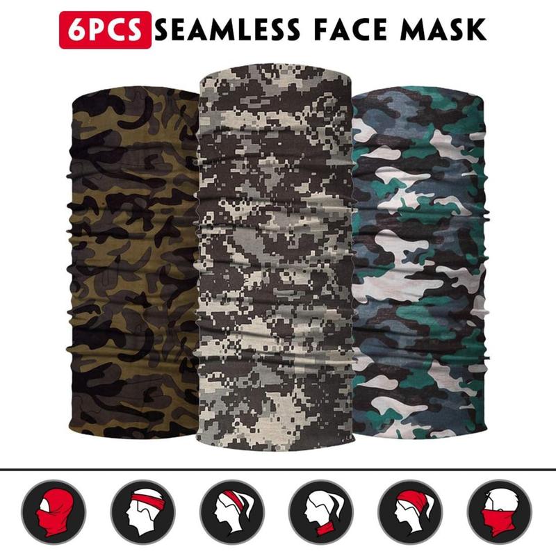 6 Pack Seamless Neck Gaiter for Men Women Headwear Bandana Head Wrap Face Scarf Mask Cover Warmer Balaclava