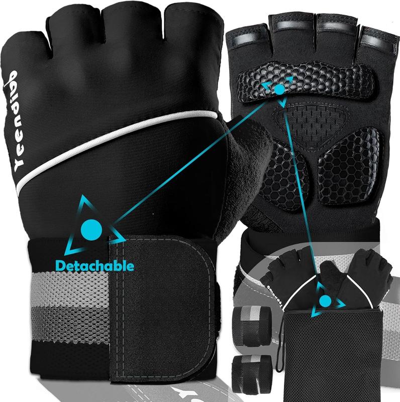 5-in-1 Workout Gloves for Men & Women, with Excellent Grip, Full Protection Exercise Weight Lifting Gym Gloves, Detachable Wrist Strap & Mesh Bag