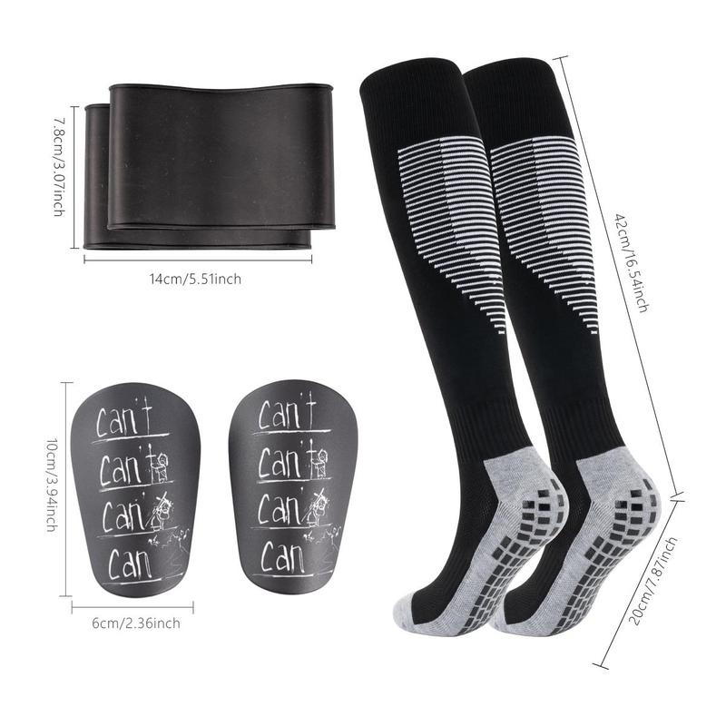 Football Socks & Shin Guard Set, 6 Counts set Non-slip Football Socks with Shin Guards & Socks Bands, Professional Football Equipment for Men & Women