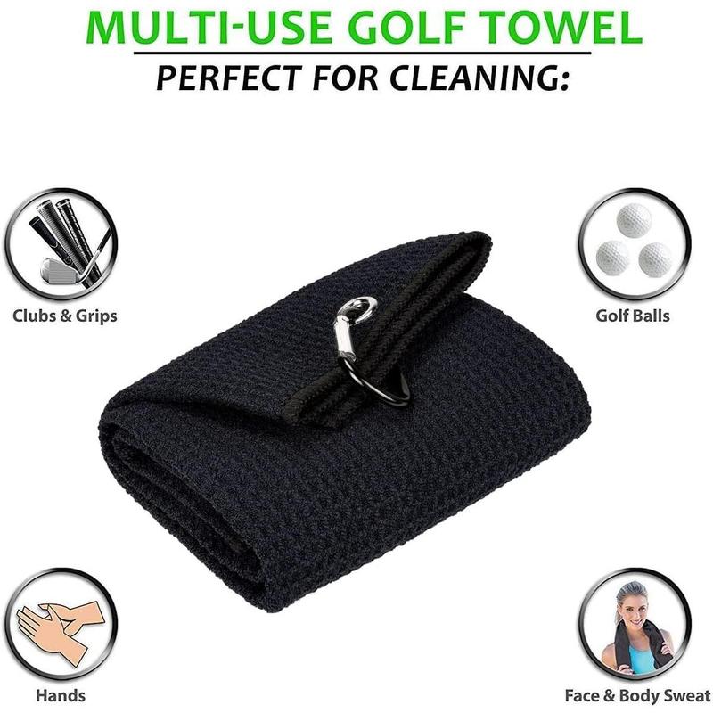 Golf Towels, Microfiber Waffle Pattern Tri-fold Golf Towel - Brush Tool Kit with Club Groove Cleaner, with Clip Men Women Golf Gifts (Pink Towel+Black Brush)