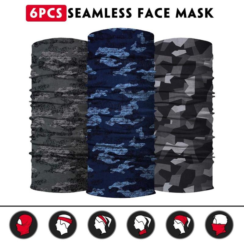 6 Pack Seamless Neck Gaiter for Men Women Headwear Bandana Head Wrap Face Scarf Mask Cover Warmer Balaclava