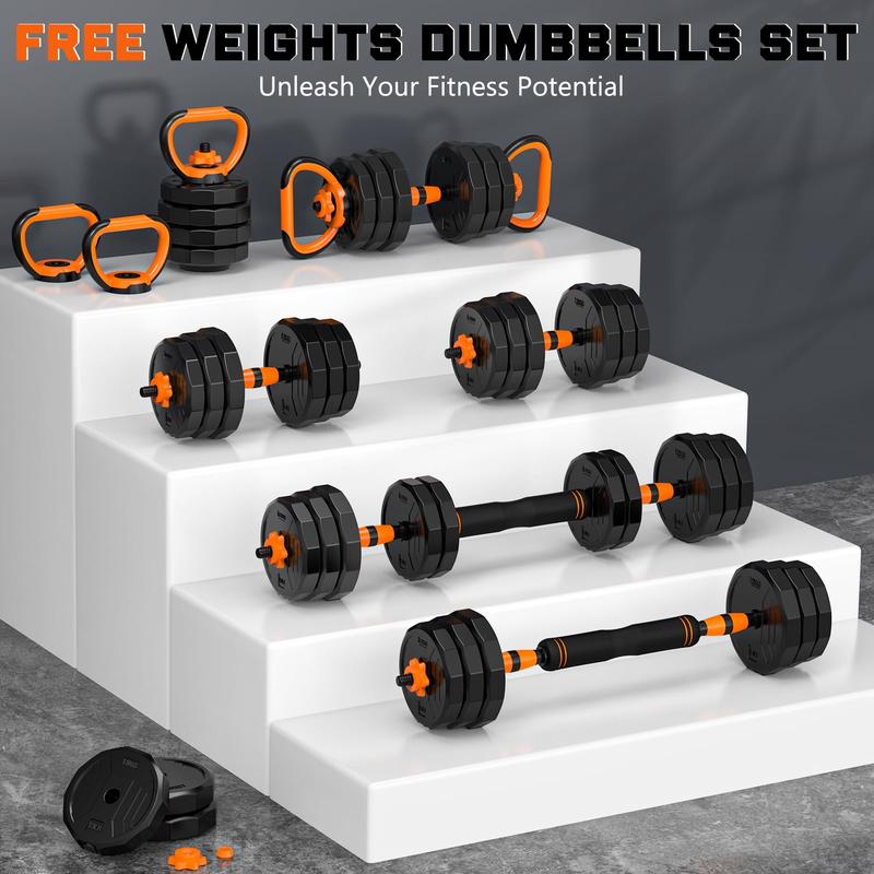 44lb 4-in-1 Adjustable Dumbbells Set Free Weight Set with Connector Used as Barbell, Kettlebells, Push up Stand, Fitness Exercises for Home Gym Suitable Men Women