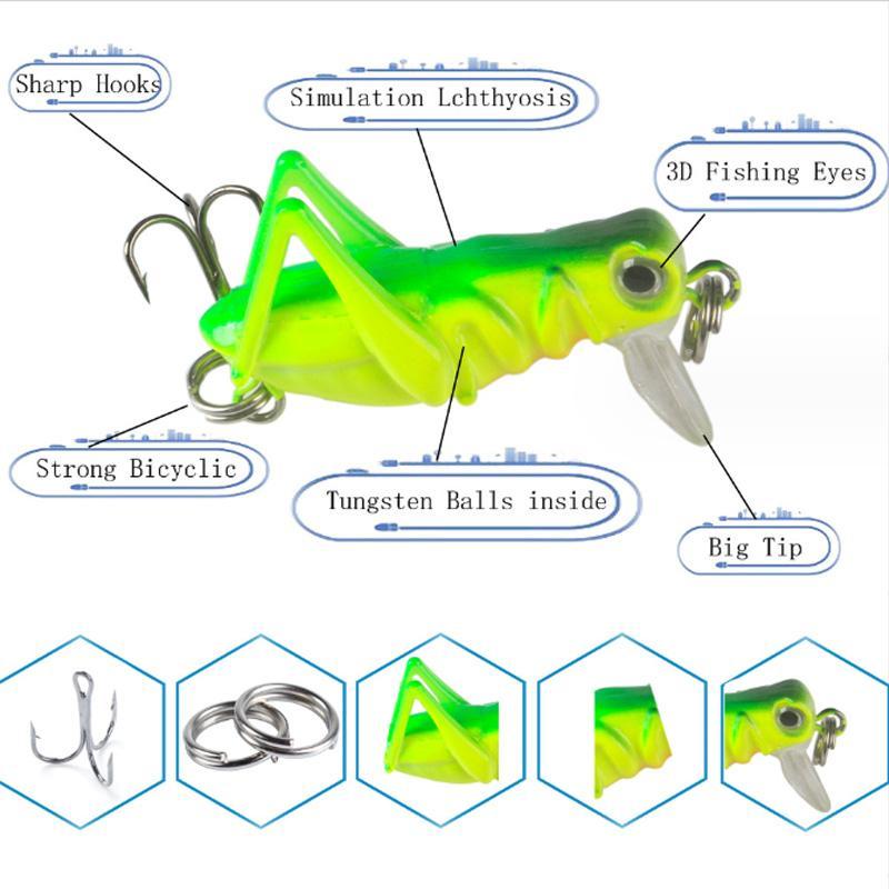 Random Color Artificial Fishing Lure, 5 Counts Grasshopper Minnow Bait with Hook, Hard Bait For Freshwater Fishing, Flyfishing, Solocamping, picnicaesthetic