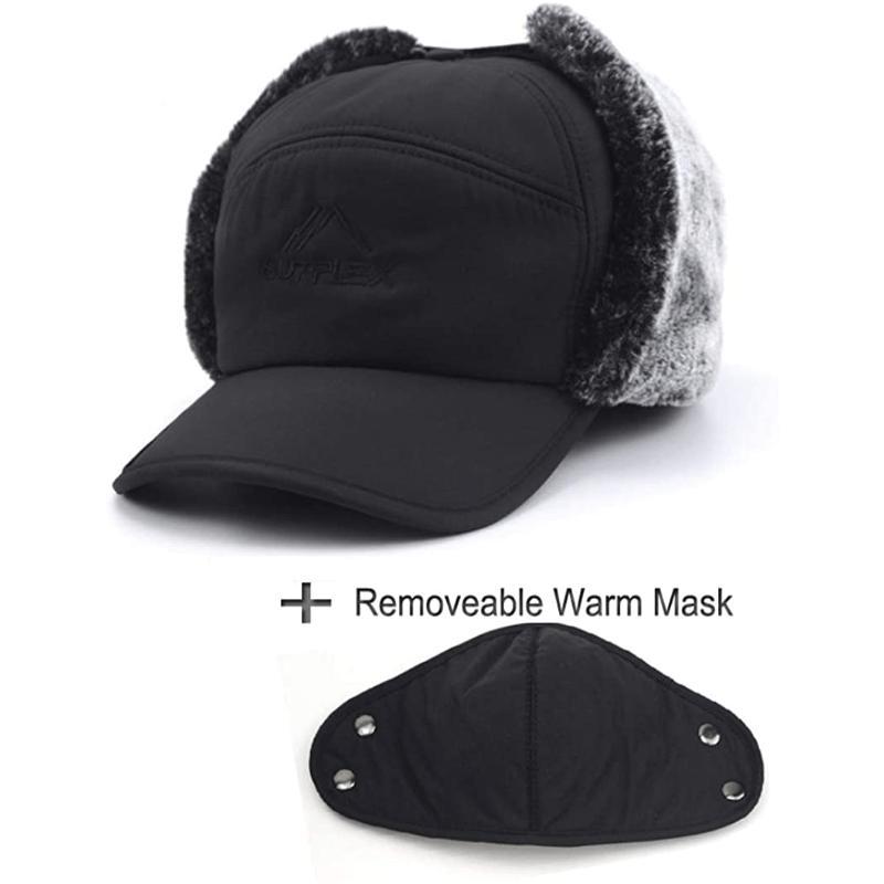 Winter Warm Hat Thicken Faux Fur Hat with Removable Face Mask Outdoor Sports Accessories for Skiing Skating Climbing Cycling Christmas Gift