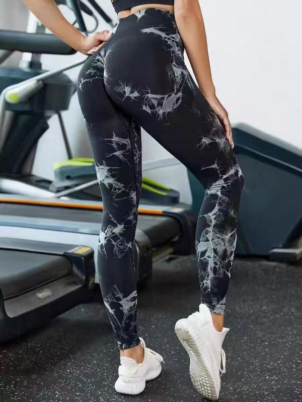 Sporty Women's Tie Dye Print High Waist Sports Leggings, Comfy Breathable Skinny Pants for Yoga Gym Workout Running, Ladies Sportswear for All Seasons, Tummy Control