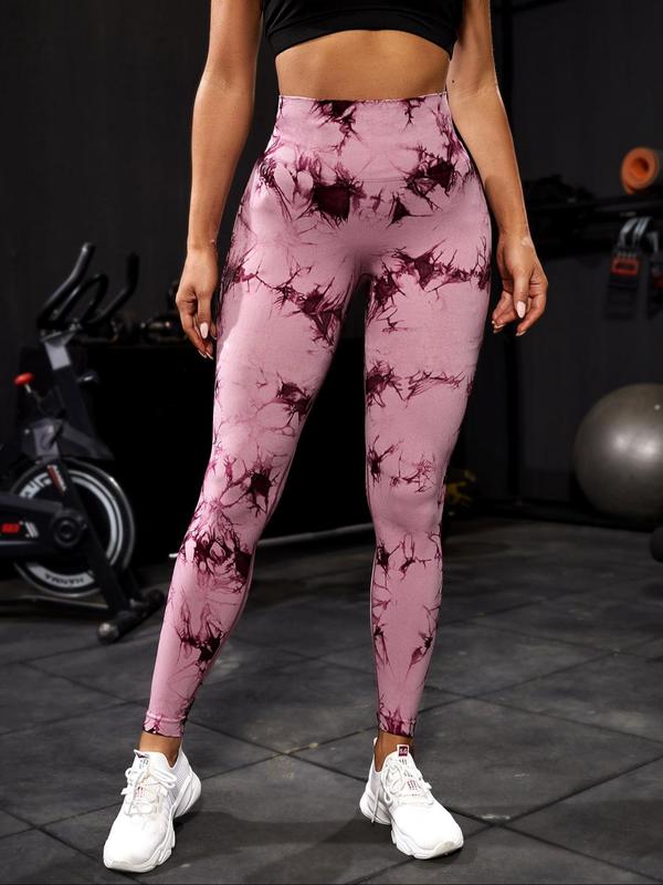 Sporty Women's Tie Dye Print High Waist Sports Leggings, Comfy Breathable Skinny Pants for Yoga Gym Workout Running, Ladies Sportswear for All Seasons, Tummy Control