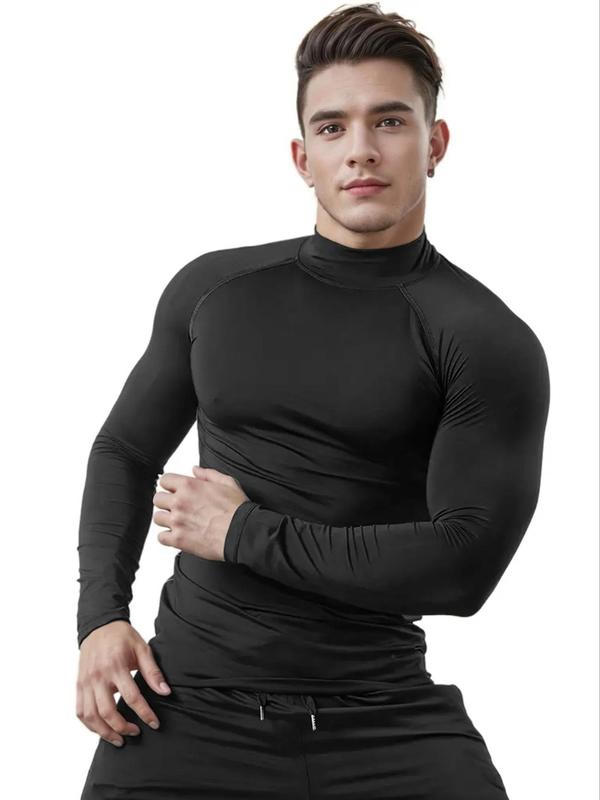 Men's Solid Long Sleeve Compression Sports Tee, Tight-fitting Breathable Quick Drying Sports T-shirt, Men's Sportswear for Indoor Outdoor Wear