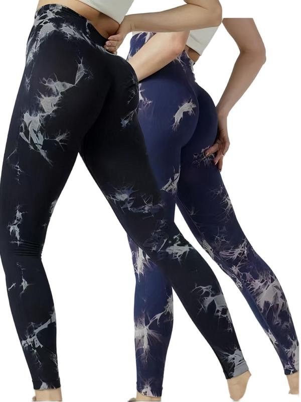 Sporty Women's Tie Dye Print High Waist Sports Leggings, Comfy Breathable Skinny Pants for Yoga Gym Workout Running, Ladies Sportswear for All Seasons, Tummy Control