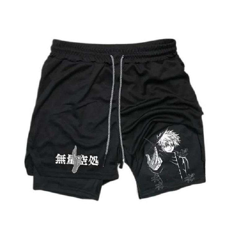 Men Shorts Anime Graphic Gym Shorts 2-in-1 Men Gym Shorts Summer Double Layer Sports Shorts with Inner Pocket Men Training Running Clothes Free shipping,Free delivery pocket cargo