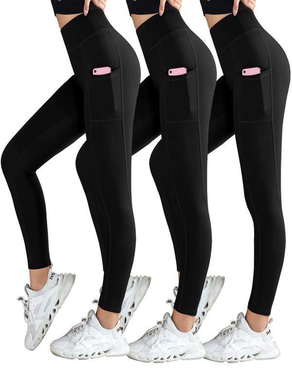 Women's High Waisted Sports Leggings with Phone Pocket, Solid High Stretch Butt Lifting Leggings, Gym Yoga Workout Skinny Pants, Sportswear Clothing, Fall Outfits 2024