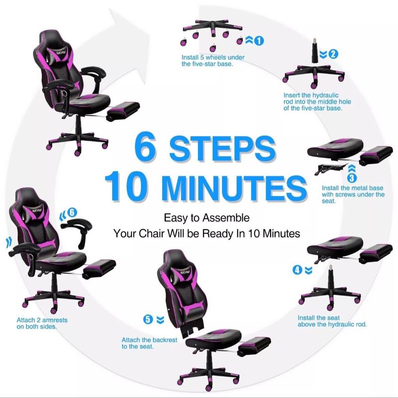 ELECWISH Gaming Chair Ergonomic Recliner Footrest 5 Wheels Racing Swivel Seat