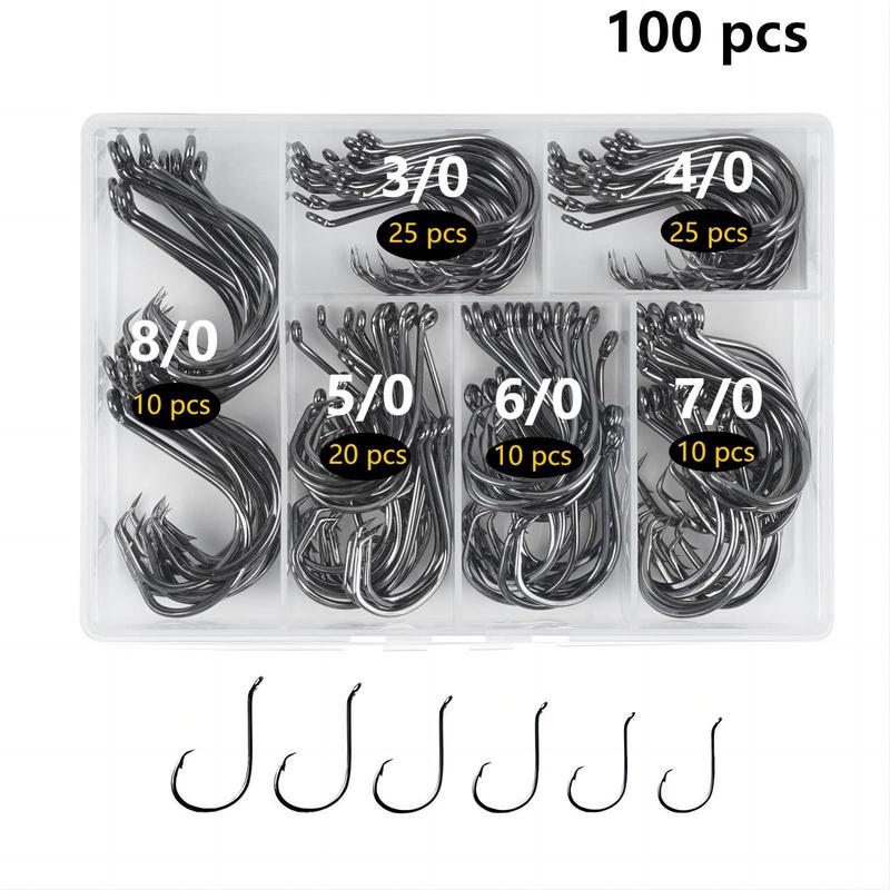 Fishing Hook Set, 100pcs box 6 Sizes Fishing Hooks with Portable Plastic Box, High Carbon Steel Fishing Hooks, Outdoor Fishing Accessories