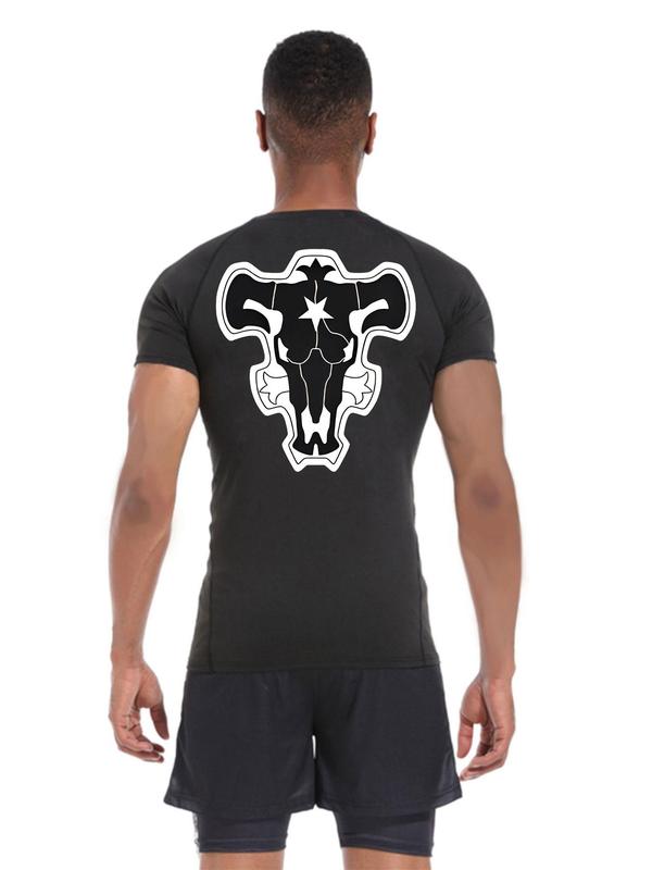 Men's Cow Print Round Neck Sports Tee, Quick Drying Breathable  T-shirt for Gym Workout Running, Casual Sporty Top for Spring & Fall