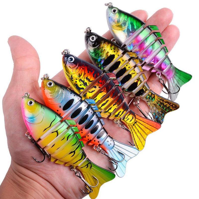 Fishing Lure with Box, 5 Counts Multi Segment Jointed Hard Bait with Hook, Wobblers Swimbait Crankbait Swim Bass for Pike Sinking