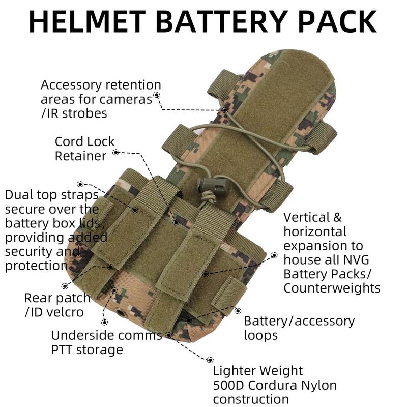 Tactical Helmet MK1 Counterweight Pouch, Helmet NVG Battery Pack with Hook and Loop, Balance Weight Bag, Helmets Accessories